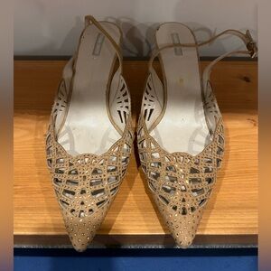 Giorgio Armani beige suede and crystal sling back heels